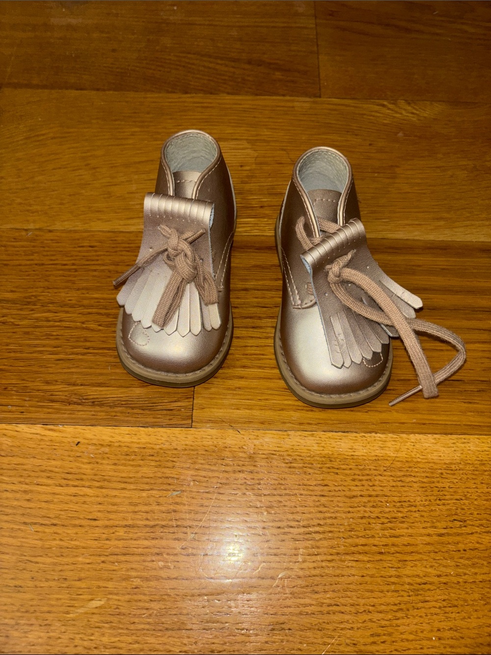 Kids Metallic Rose Gold Fringe Lace-Up Shoes
